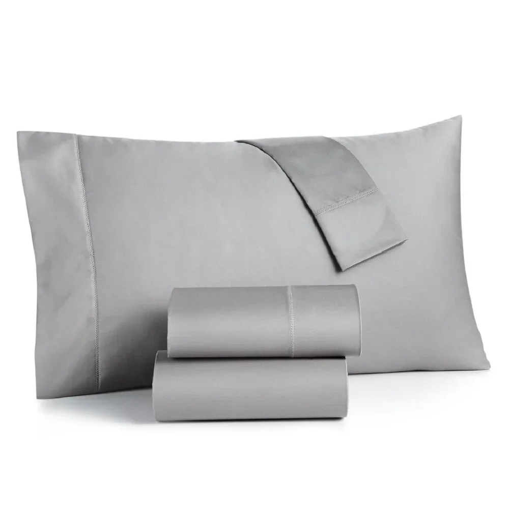2 Charter Club Damask SOLID 550 TC Cotton KING Sheet Sets = SMOKE + NAVY PEONY